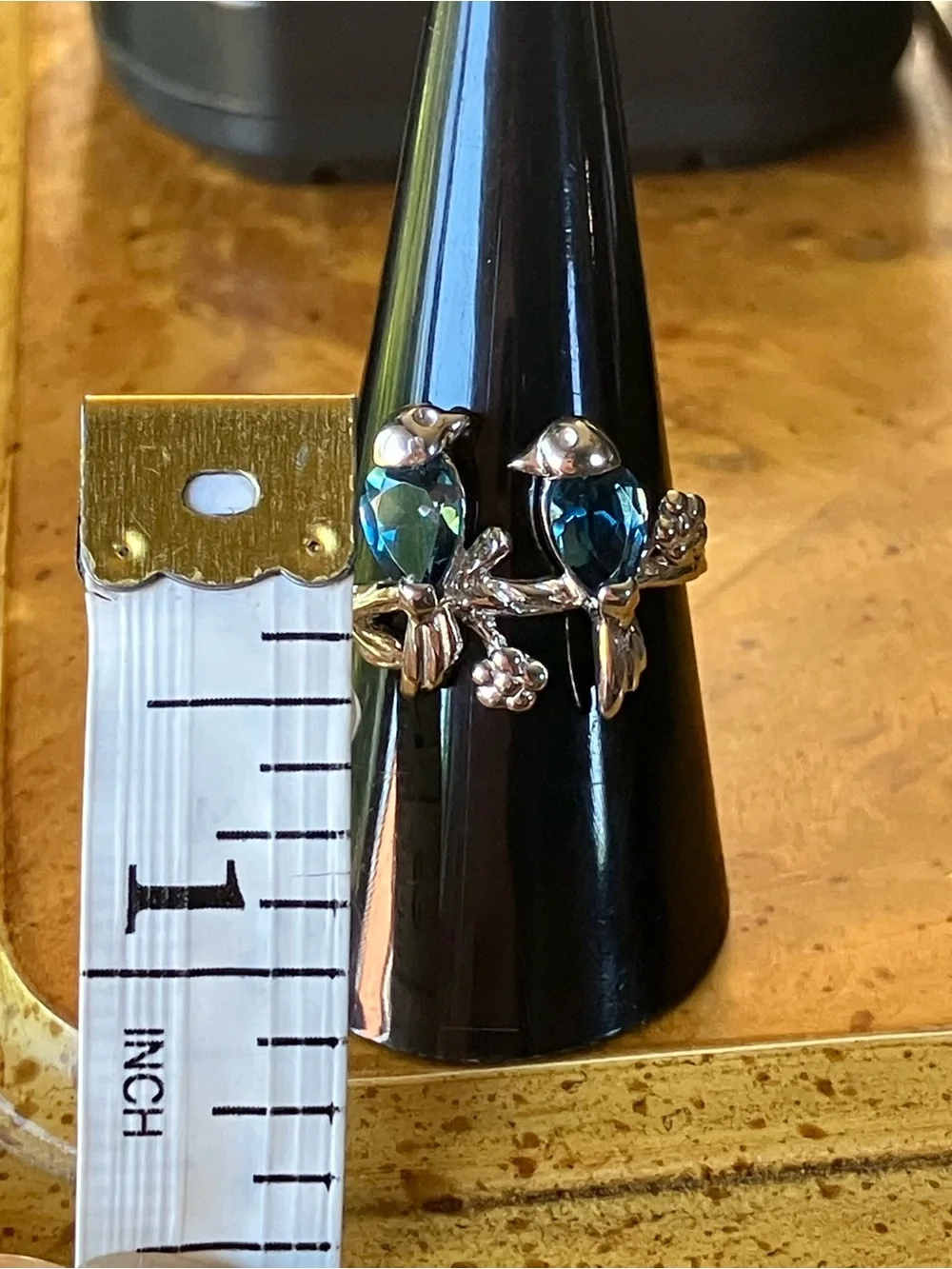 London Blue Topaz Sterling Silver Lovebirds Ring Size 9